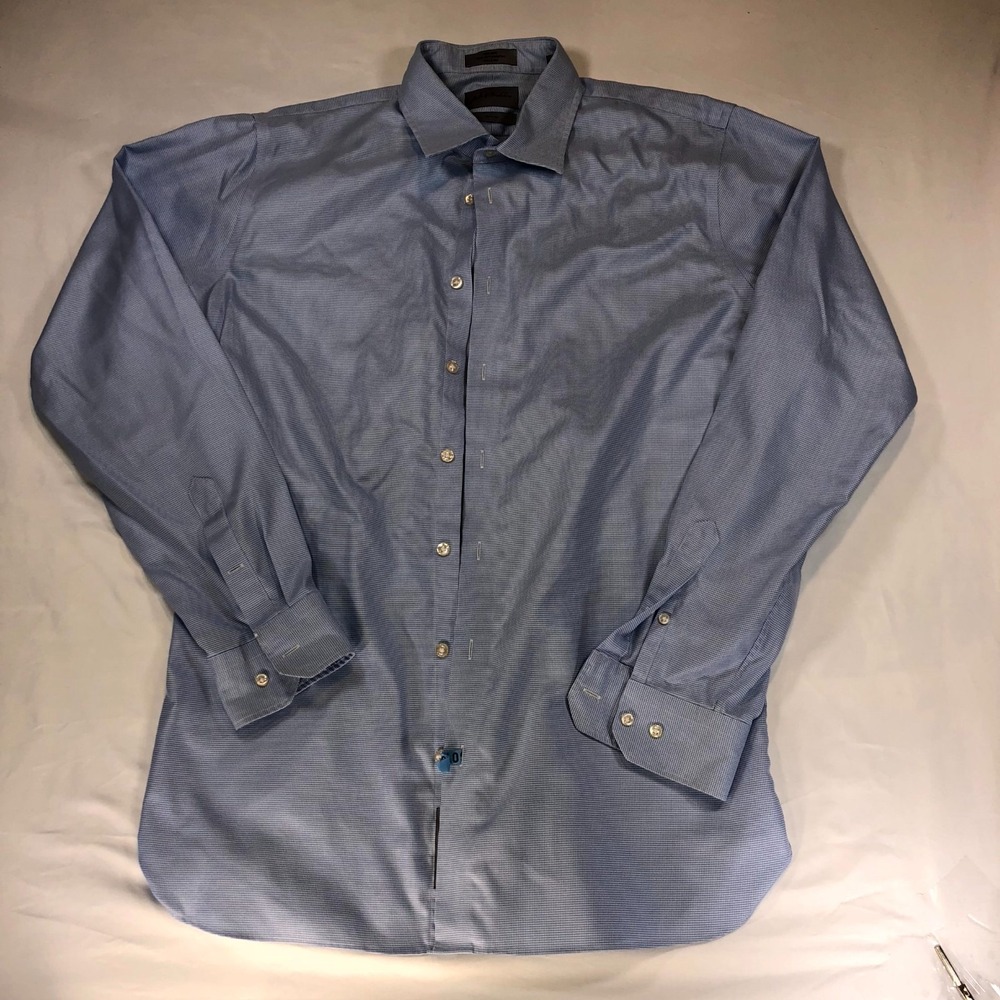 John W Nordstrom Dress Shirt Mens 15.5 36-37 Blue Non Iron Trim Fit Button Up